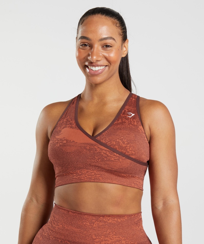 Gymshark Adapt Camo Sømløs Sports-bh Lava| Storm Rødkirsebærbrun