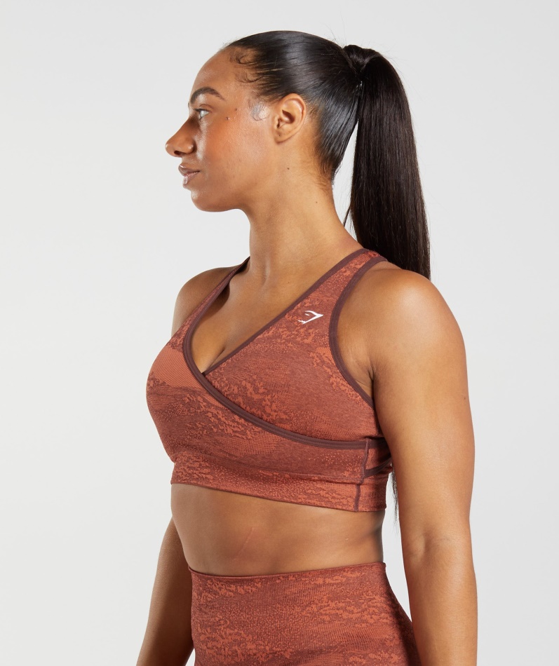 Gymshark Adapt Camo Sømløs Sports-bh Lava| Storm Rødkirsebærbrun