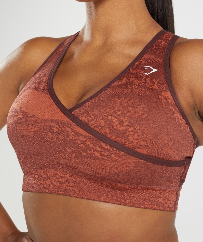 Gymshark Adapt Camo Sømløs Sports-bh Lava| Storm Rødkirsebærbrun