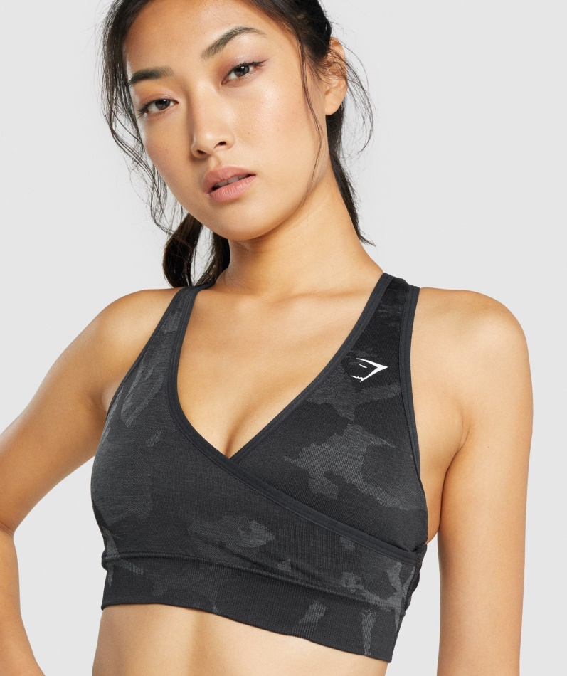 Gymshark Adapt Camo Sømløs Sports-bh Savanne-svart