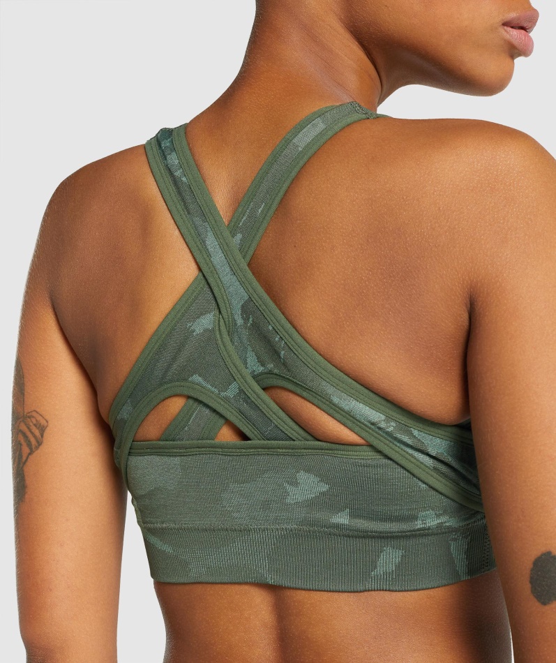 Gymshark Adapt Camo Sømløs Sports-bh Savanne-grønn