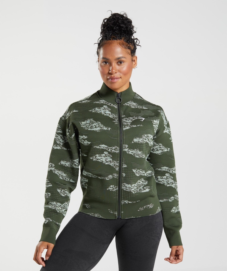 Gymshark Adapt Camo Sømløs Treningsjakke Lava-mose Oliven-aloe Grønn