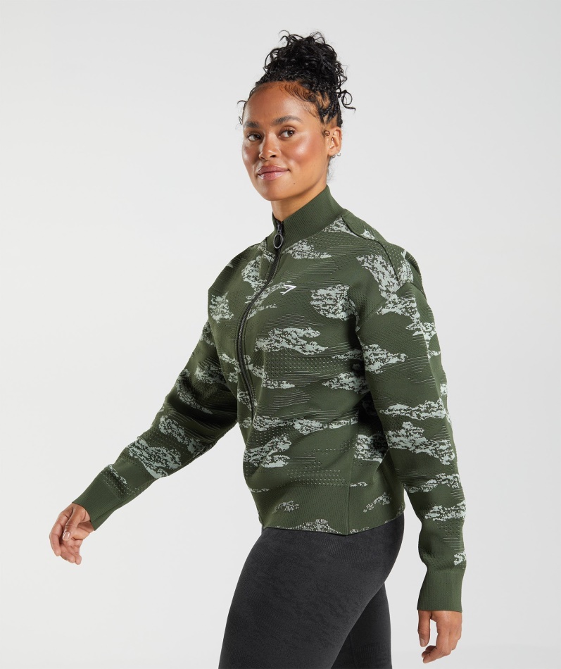 Gymshark Adapt Camo Sømløs Treningsjakke Lava-mose Oliven-aloe Grønn
