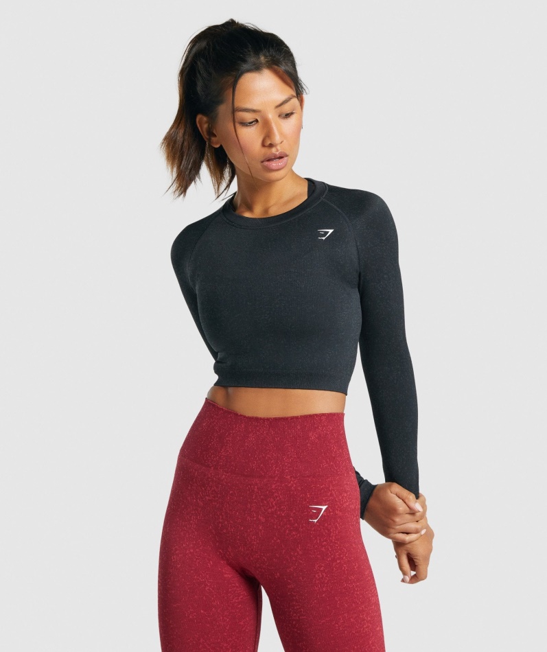 Gymshark Adapt Fleck Sømløs Langermet Crop Top Mineral-svart