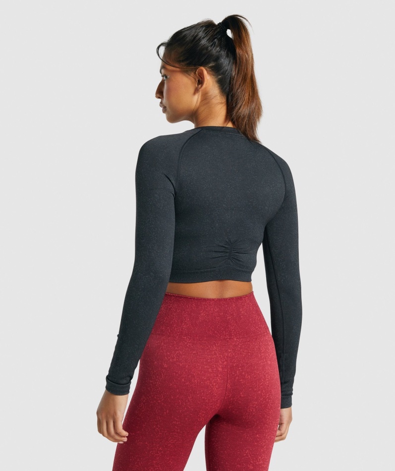 Gymshark Adapt Fleck Sømløs Langermet Crop Top Mineral-svart