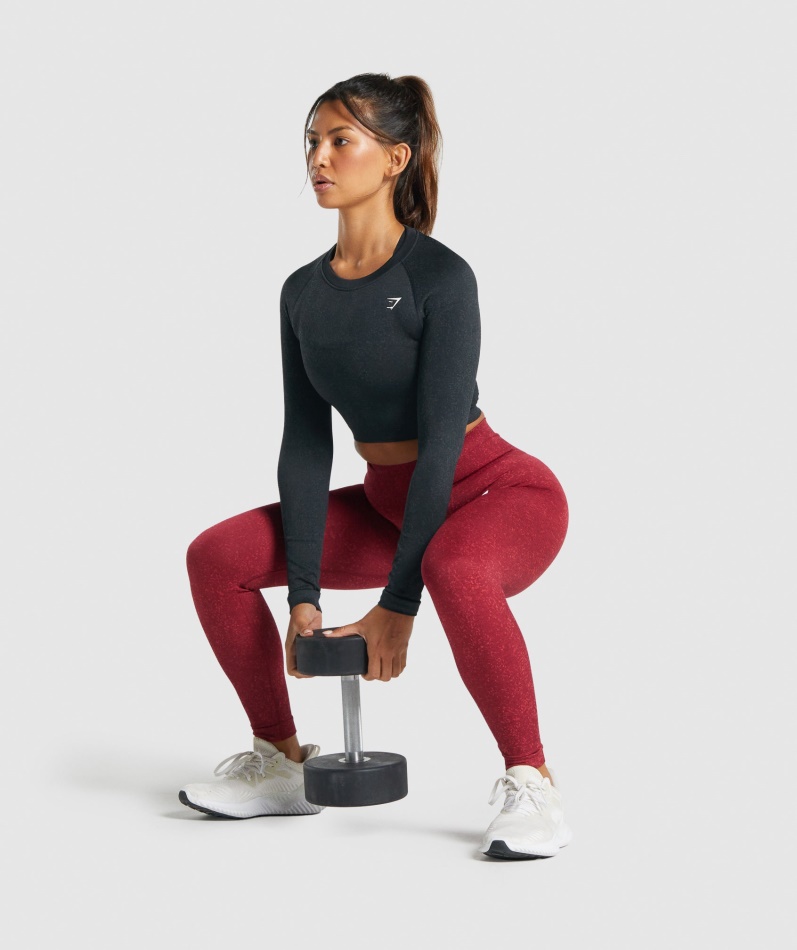 Gymshark Adapt Fleck Sømløs Langermet Crop Top Mineral-svart
