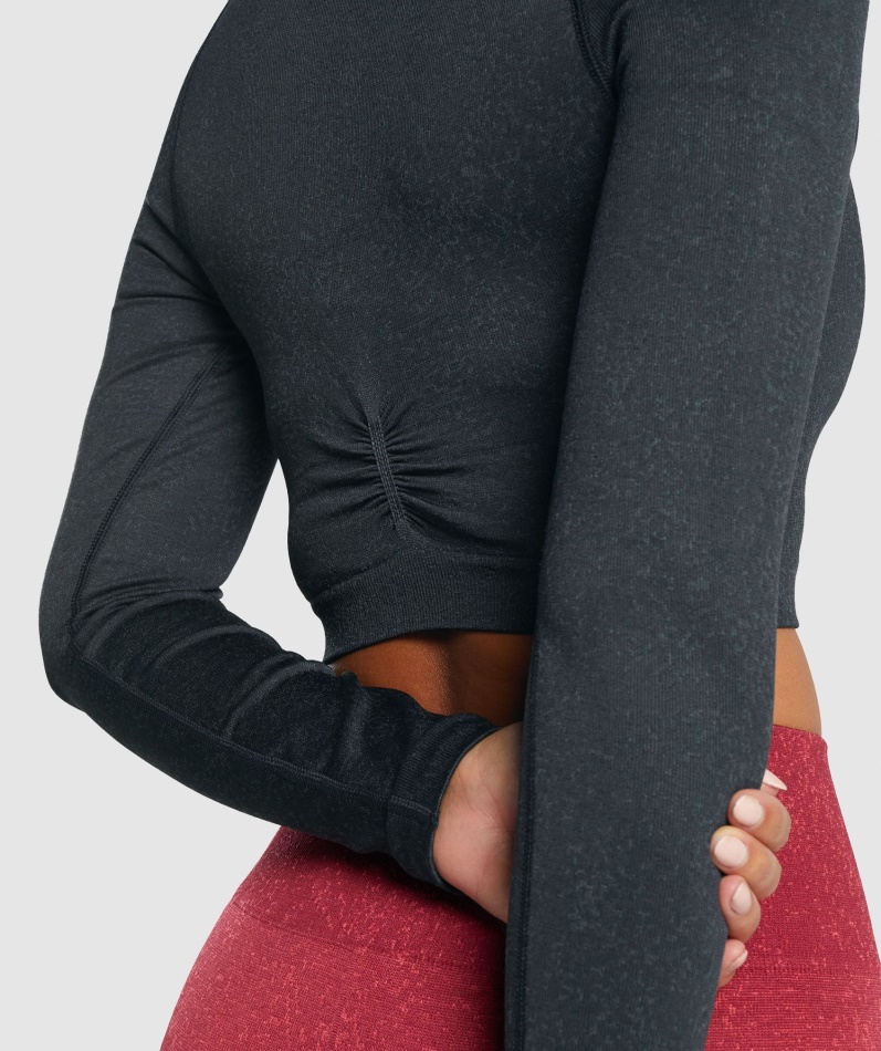Gymshark Adapt Fleck Sømløs Langermet Crop Top Mineral-svart