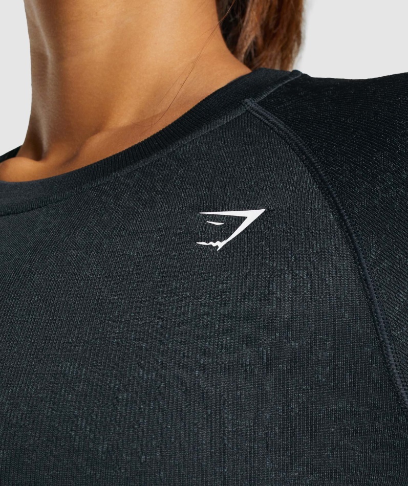 Gymshark Adapt Fleck Sømløs Langermet Crop Top Mineral-svart