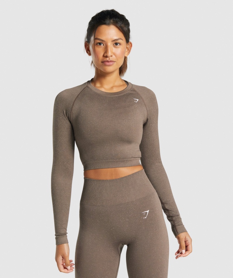 Gymshark Adapt Fleck Sømløs Langermet Crop Top Mineralbrun