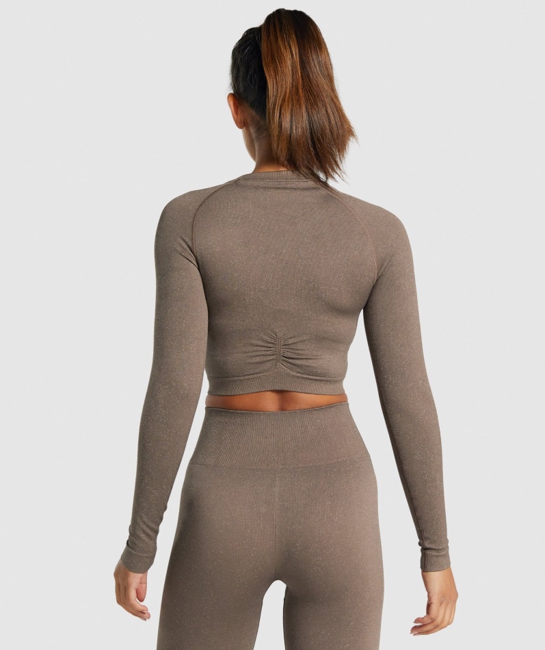 Gymshark Adapt Fleck Sømløs Langermet Crop Top Mineralbrun