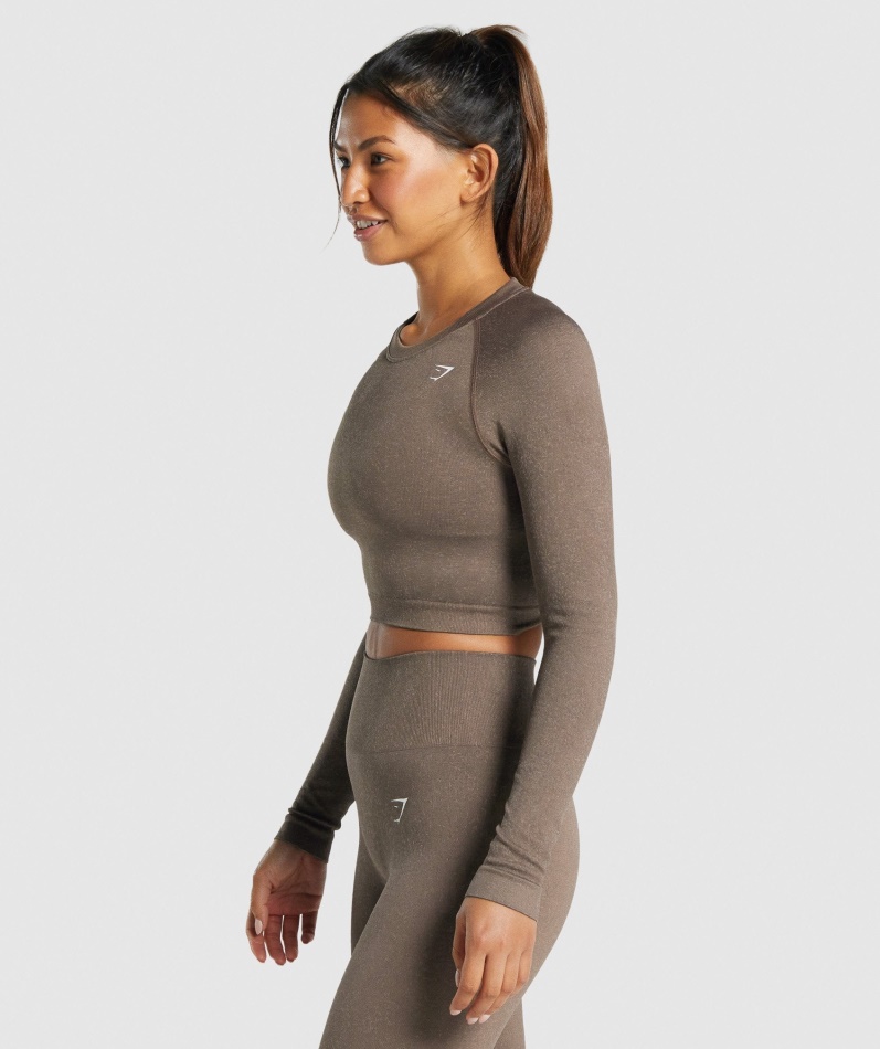 Gymshark Adapt Fleck Sømløs Langermet Crop Top Mineralbrun
