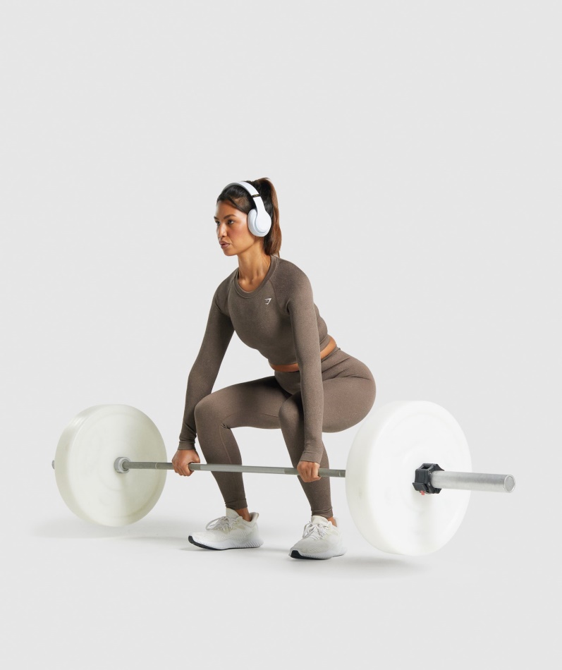 Gymshark Adapt Fleck Sømløs Langermet Crop Top Mineralbrun