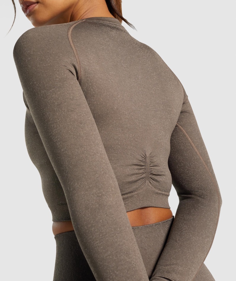 Gymshark Adapt Fleck Sømløs Langermet Crop Top Mineralbrun