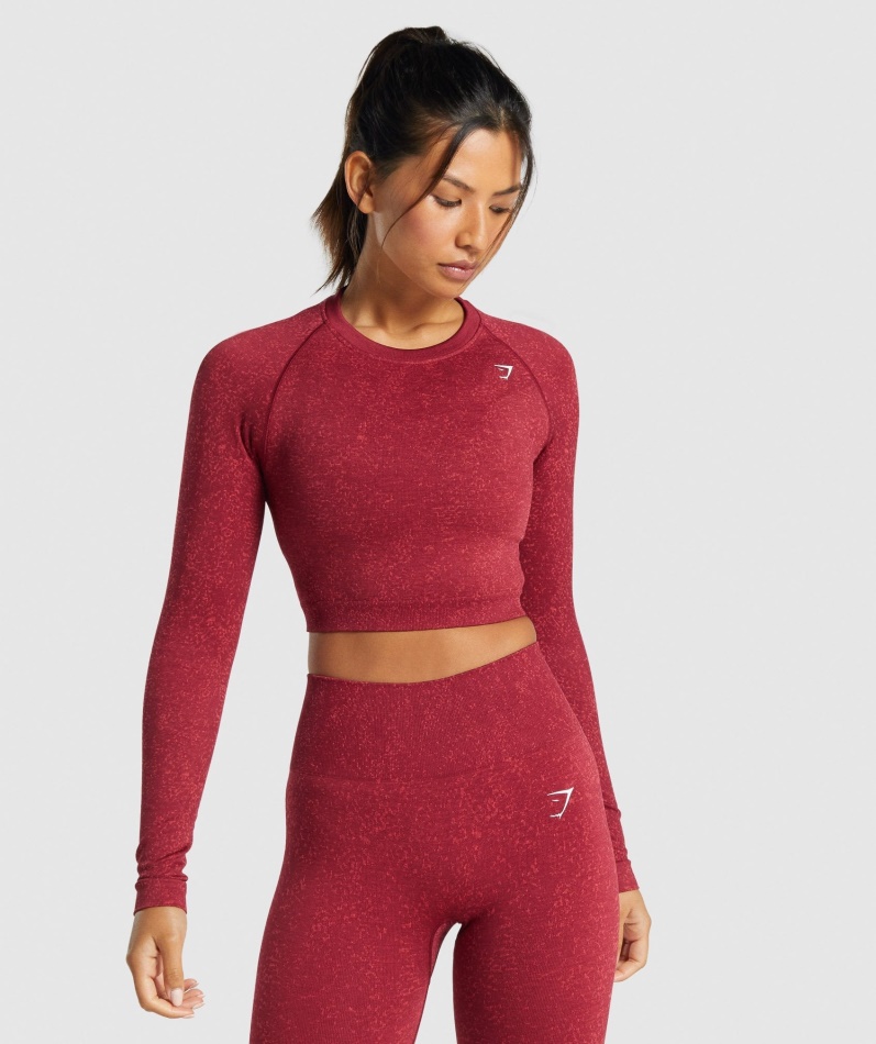 Gymshark Adapt Fleck Sømløs Langermet Crop Top Mineral-burgunder