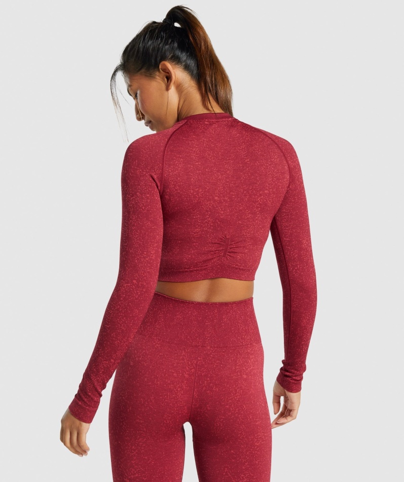 Gymshark Adapt Fleck Sømløs Langermet Crop Top Mineral-burgunder