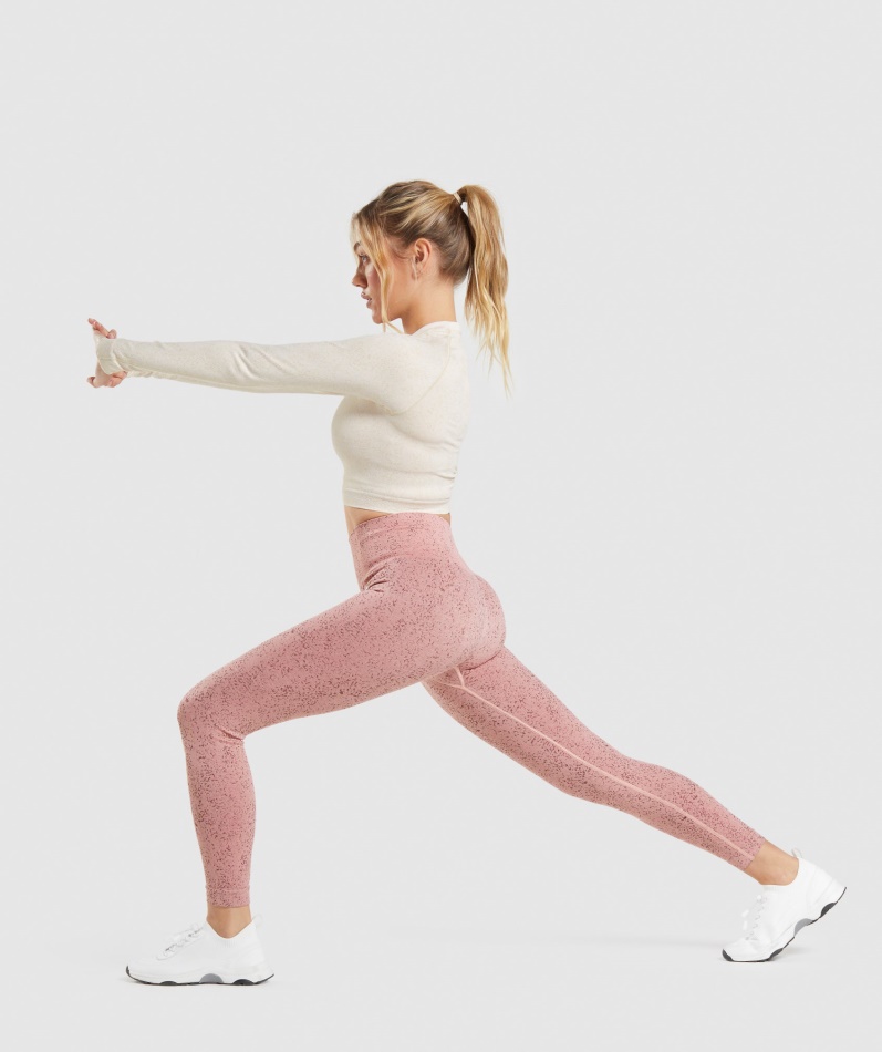 Gymshark Adapt Fleck Sømløs Langermet Crop Top Mineral-kokos Hvit
