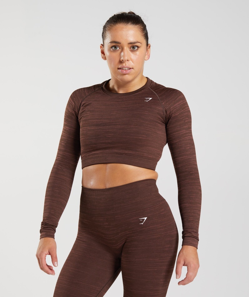Gymshark Adapt Marl Sømløs Langermet Crop Top Vlt-arkiv Brun-brun
