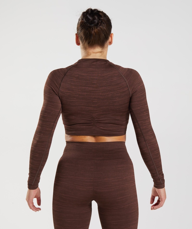 Gymshark Adapt Marl Sømløs Langermet Crop Top Vlt-arkiv Brun-brun