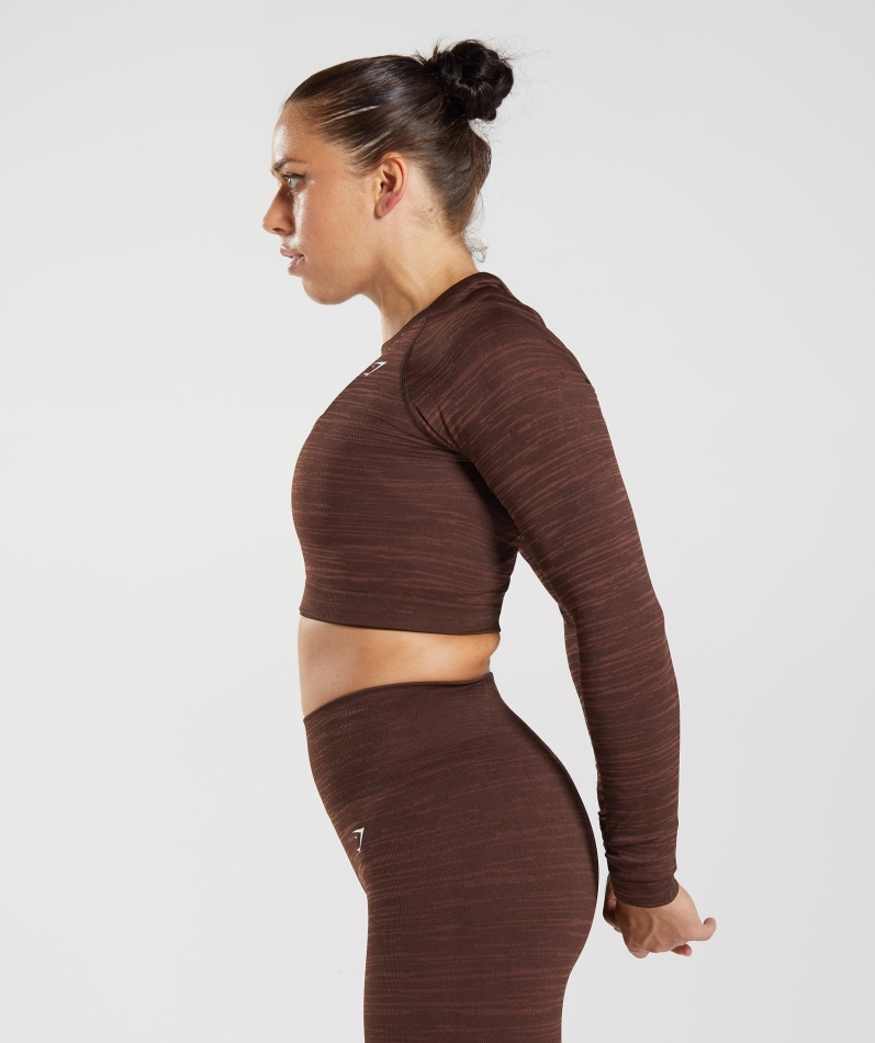 Gymshark Adapt Marl Sømløs Langermet Crop Top Vlt-arkiv Brun-brun
