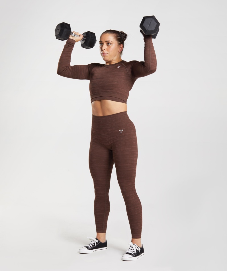 Gymshark Adapt Marl Sømløs Langermet Crop Top Vlt-arkiv Brun-brun