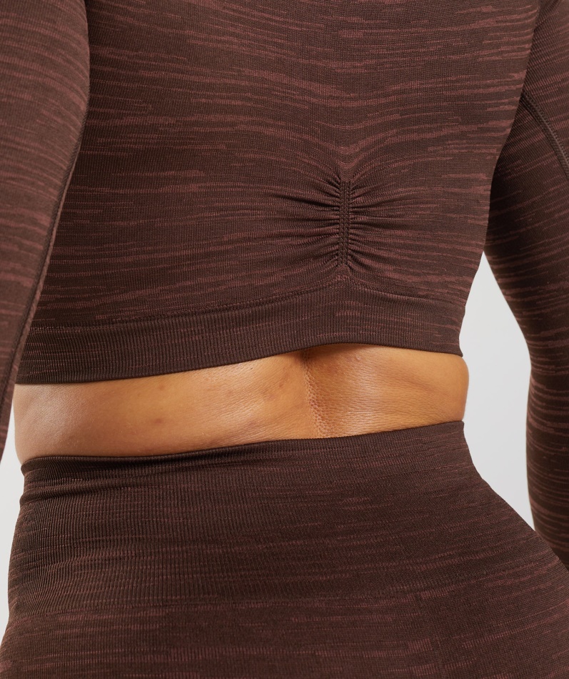 Gymshark Adapt Marl Sømløs Langermet Crop Top Vlt-arkiv Brun-brun