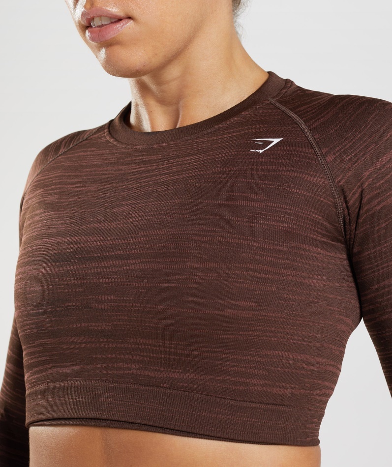 Gymshark Adapt Marl Sømløs Langermet Crop Top Vlt-arkiv Brun-brun