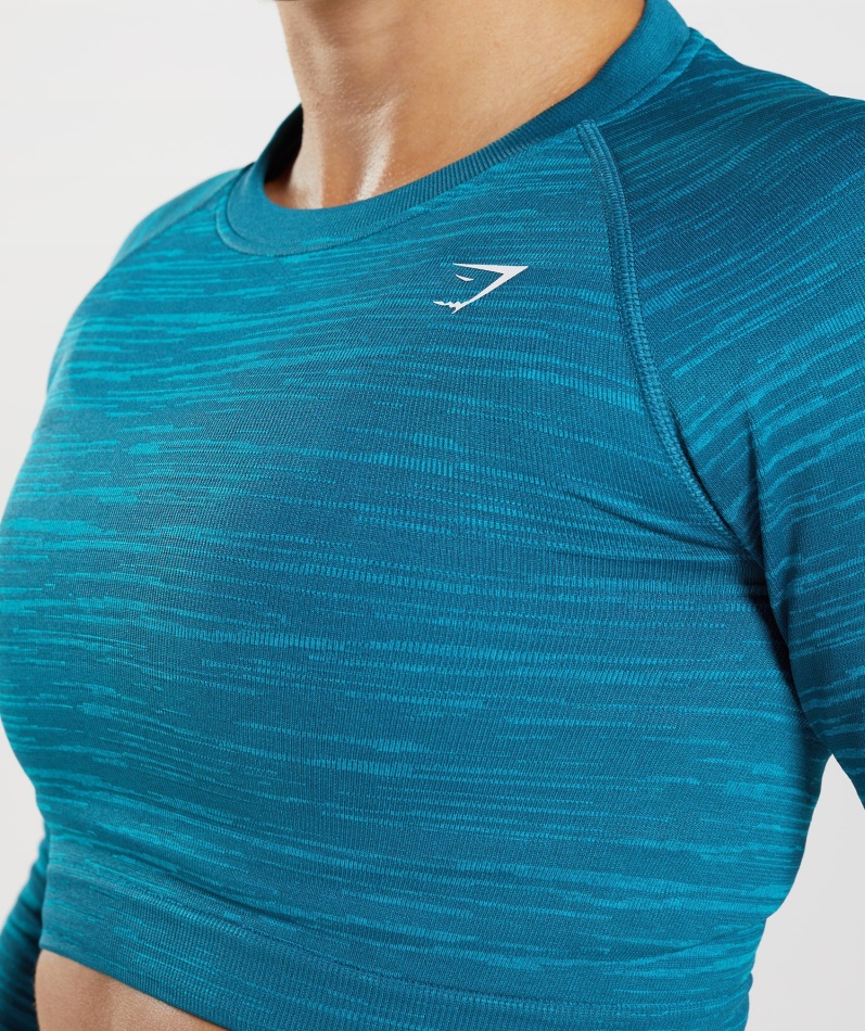 Gymshark Adapt Marl Sømløs Langermet Crop Top Vlt-atlantic Blå-hai Blå