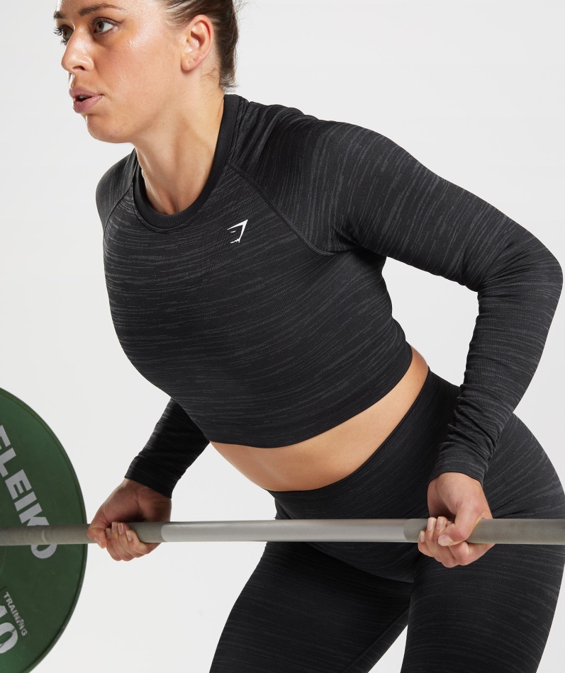 Gymshark Adapt Marl Sømløs Langermet Crop Top Vlt-svart-smokey Grå