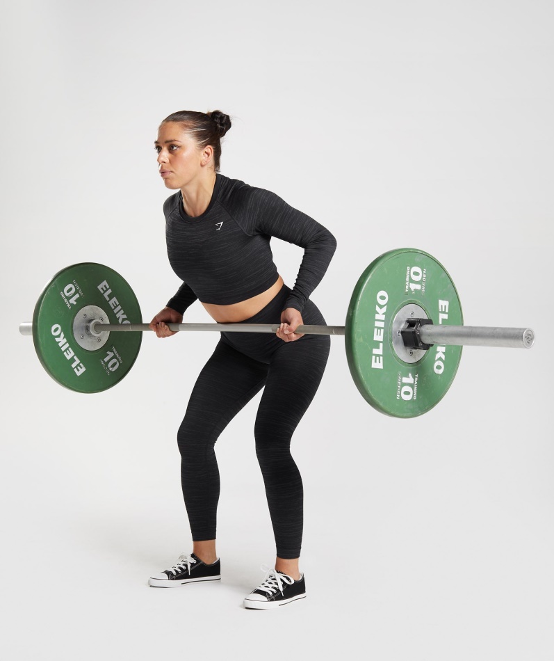 Gymshark Adapt Marl Sømløs Langermet Crop Top Vlt-svart-smokey Grå