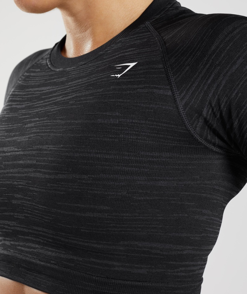 Gymshark Adapt Marl Sømløs Langermet Crop Top Vlt-svart-smokey Grå