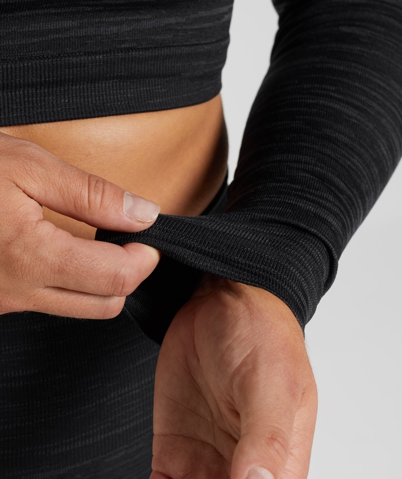 Gymshark Adapt Marl Sømløs Langermet Crop Top Vlt-svart-smokey Grå