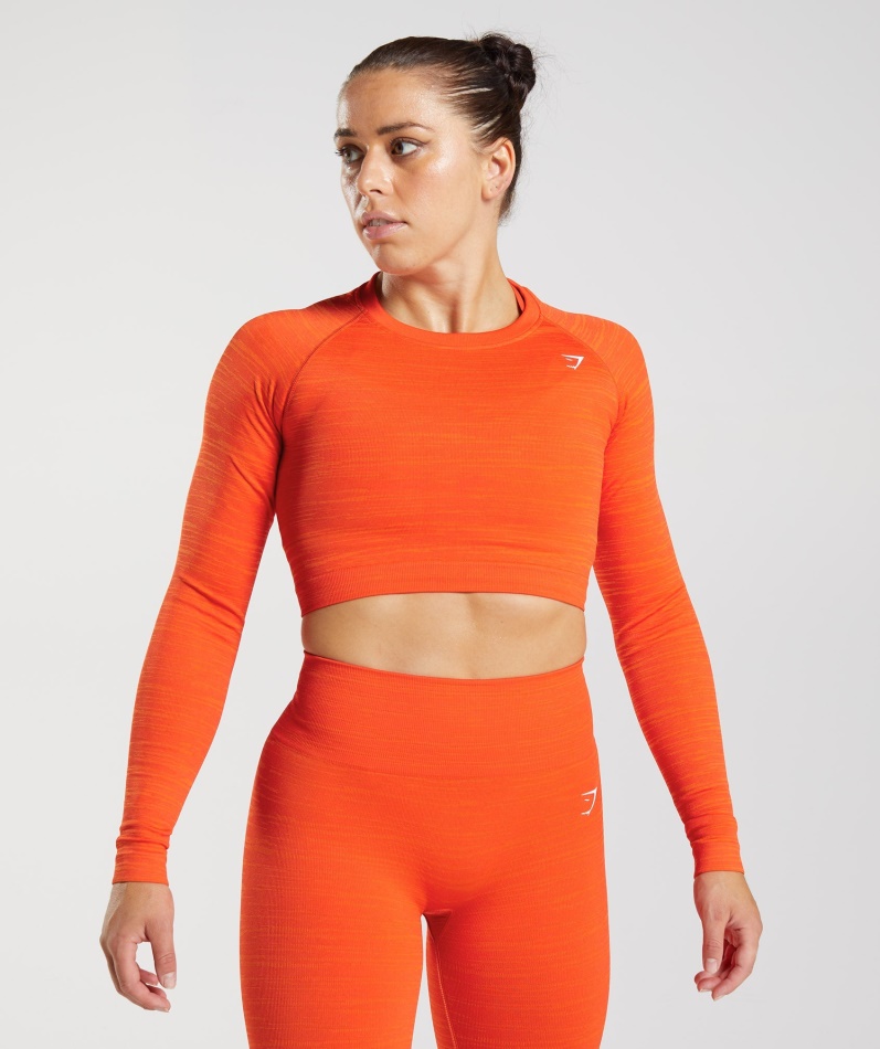 Gymshark Adapt Marl Sømløs Langermet Crop Top Vlt-pepper Rød-syr Oransje