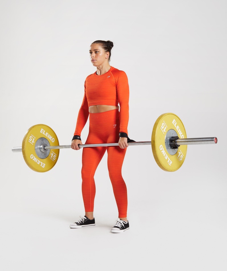 Gymshark Adapt Marl Sømløs Langermet Crop Top Vlt-pepper Rød-syr Oransje