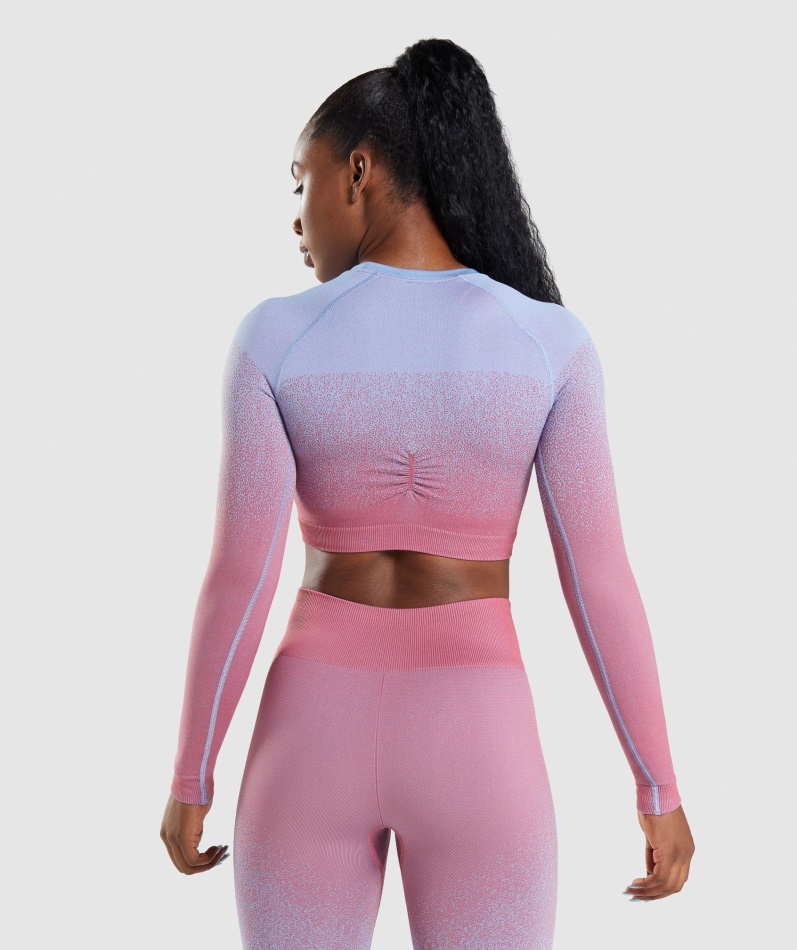 Gymshark Adapt Ombre Sømløs Langermet Crop Top Rosa Rosa-lyseblå