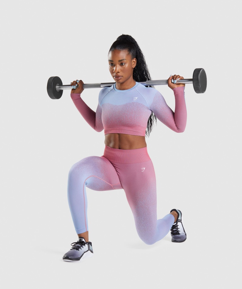 Gymshark Adapt Ombre Sømløs Langermet Crop Top Rosa Rosa-lyseblå