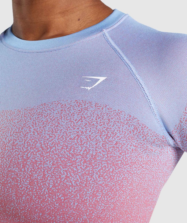 Gymshark Adapt Ombre Sømløs Langermet Crop Top Rosa Rosa-lyseblå