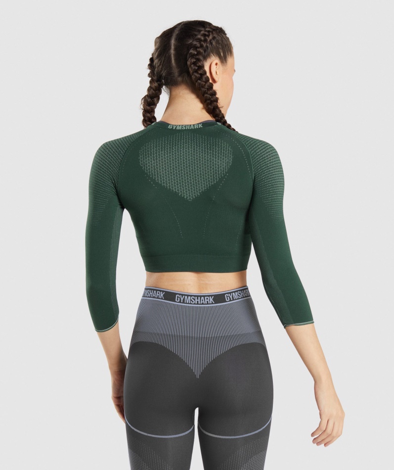 Gymshark Apex Sømløs Crop Top Obsidian Grønn-agurkgrønn