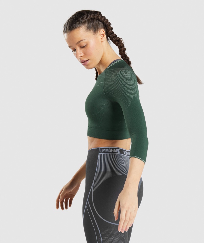 Gymshark Apex Sømløs Crop Top Obsidian Grønn-agurkgrønn