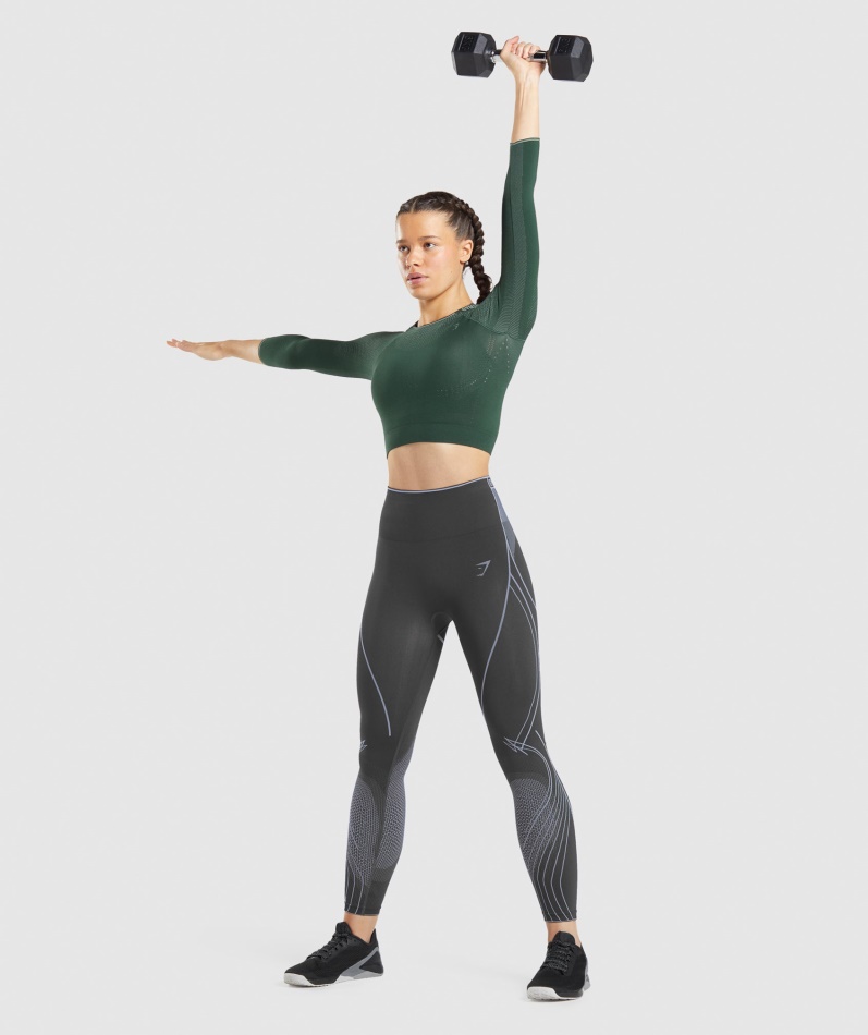 Gymshark Apex Sømløs Crop Top Obsidian Grønn-agurkgrønn