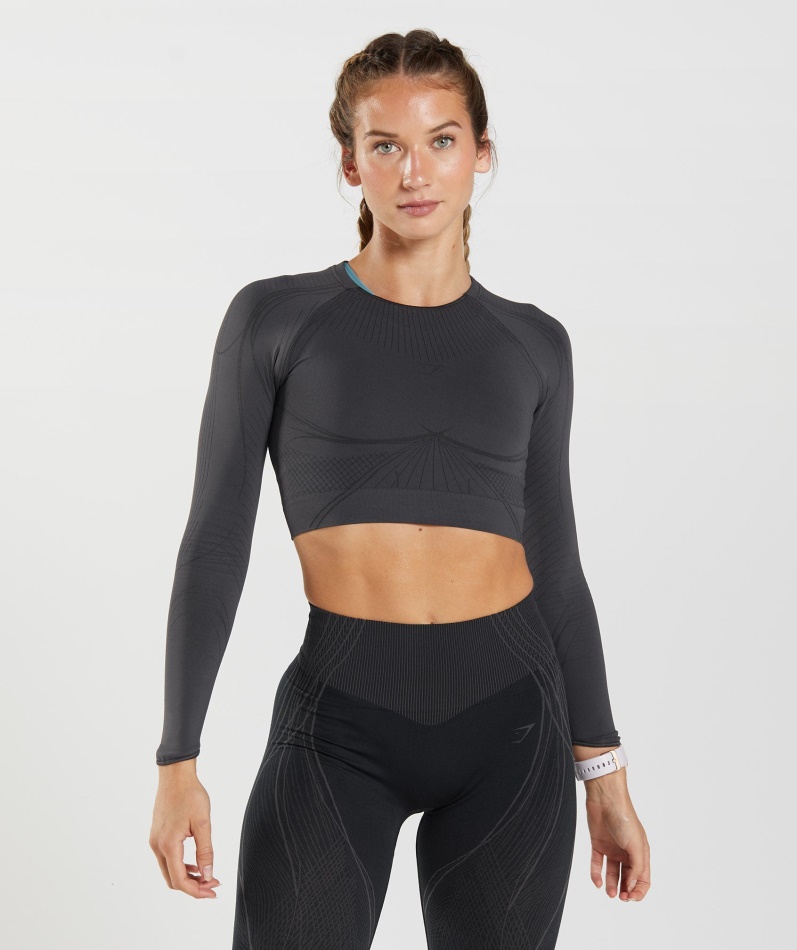 Gymshark Apex Sømløs Crop Top Onyx Grå-svart