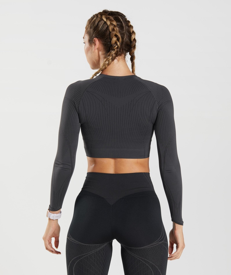 Gymshark Apex Sømløs Crop Top Onyx Grå-svart