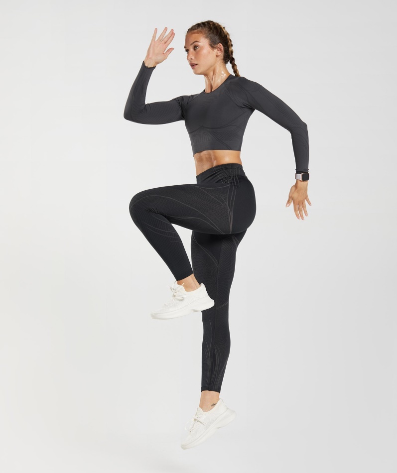 Gymshark Apex Sømløs Crop Top Onyx Grå-svart