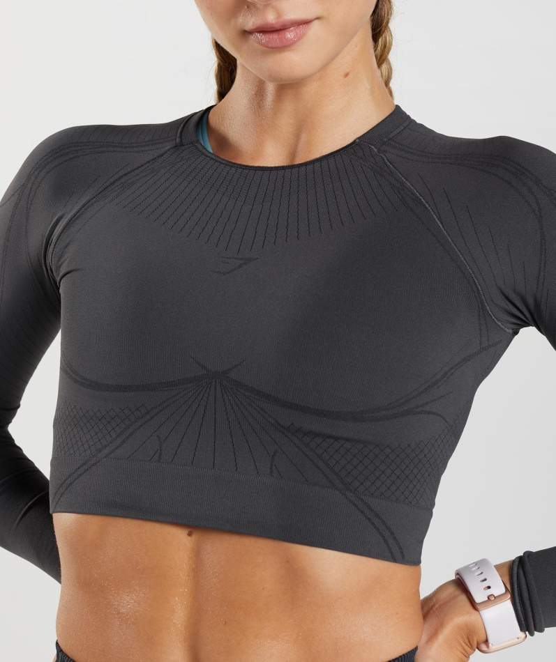 Gymshark Apex Sømløs Crop Top Onyx Grå-svart