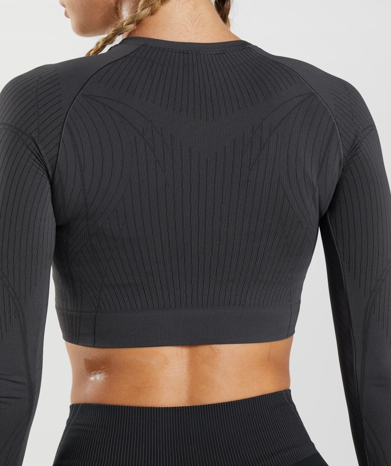 Gymshark Apex Sømløs Crop Top Onyx Grå-svart