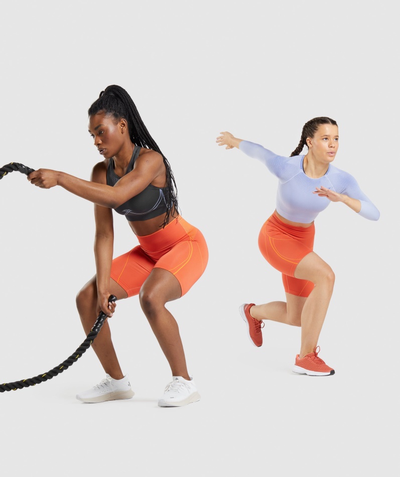 Gymshark Apex Sømløs Høy Stige Kort Papaya Appelsin-aprikos Oransje