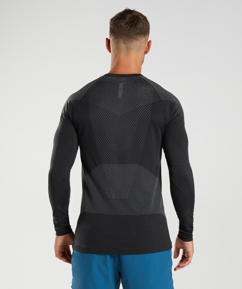 Gymshark Apex Sømløs Langermet T-skjorte Svart-silhouette Grå