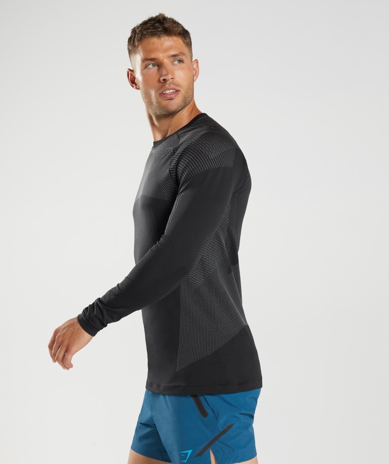 Gymshark Apex Sømløs Langermet T-skjorte Svart-silhouette Grå