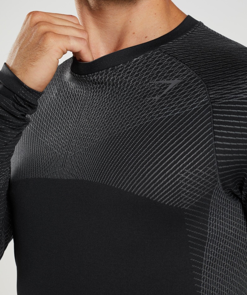 Gymshark Apex Sømløs Langermet T-skjorte Svart-silhouette Grå