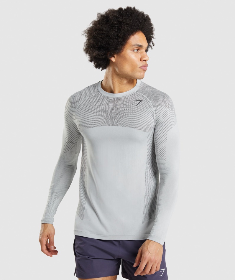 Gymshark Apex Sømløs Langermet T-skjorte Lys Grå-onyx Grå