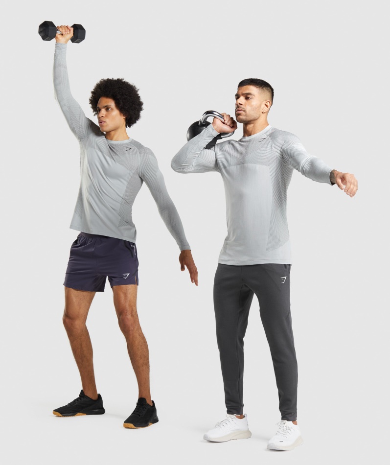Gymshark Apex Sømløs Langermet T-skjorte Lys Grå-onyx Grå